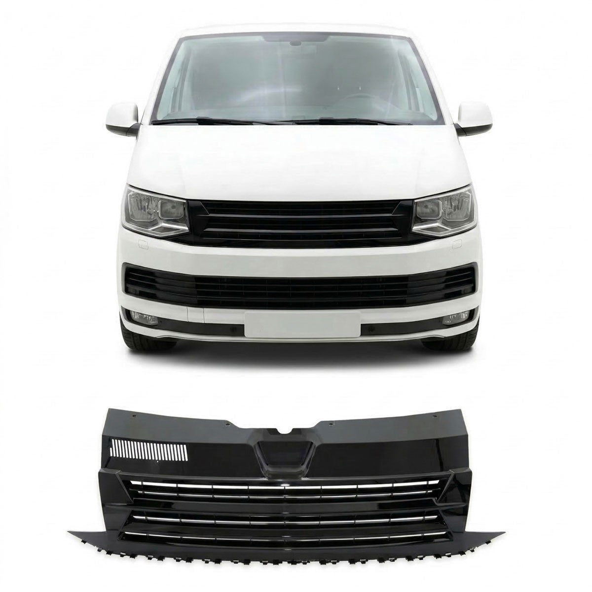 Frontgrill badgefrei Hochglanz Schwarz passend für VW Transporter T6 2015-2019
