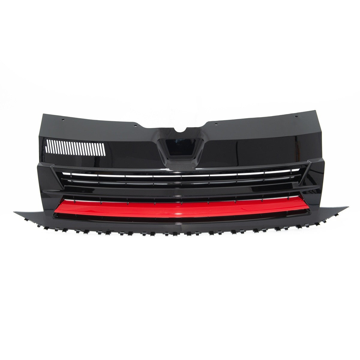 Badgeless Hochglanz Schwarz Grill mit rotem Streifen passend für VW Transporter T6 2015-2019
