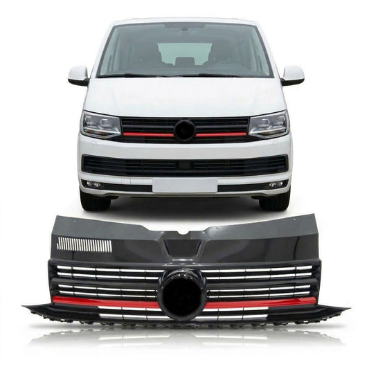 Hochglanz Schwarz & Roter Grill passend für VW Transporter Multivan T6 2015-2019
