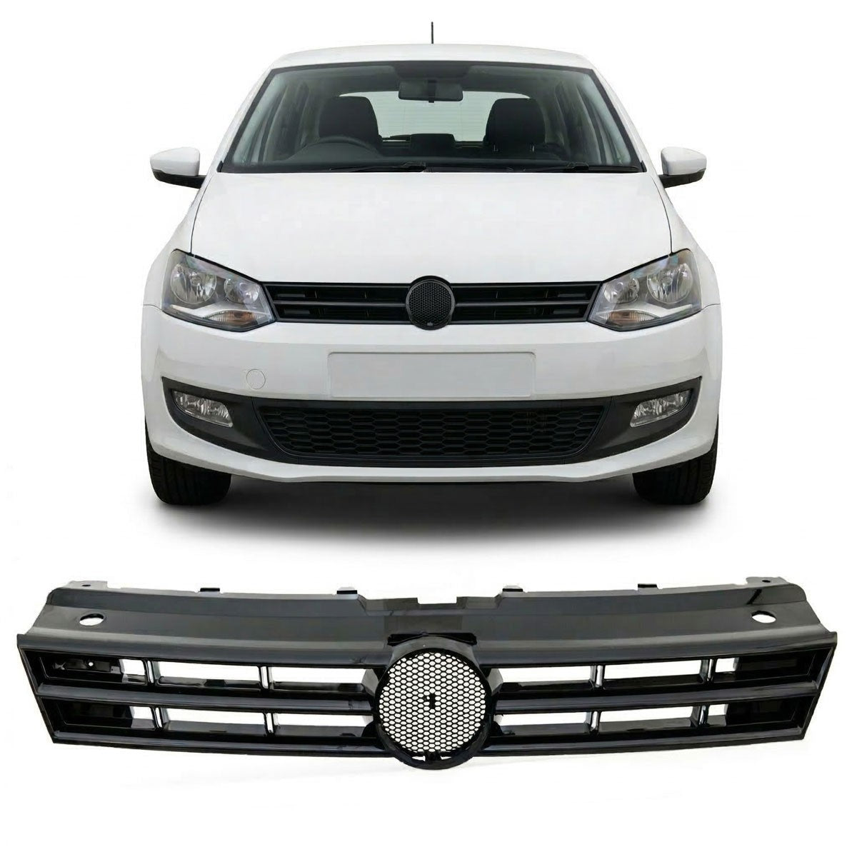 Front Kühlergrill Hochglanz Schwarz passend für VW Polo V (6R, 6C) 2009-2014