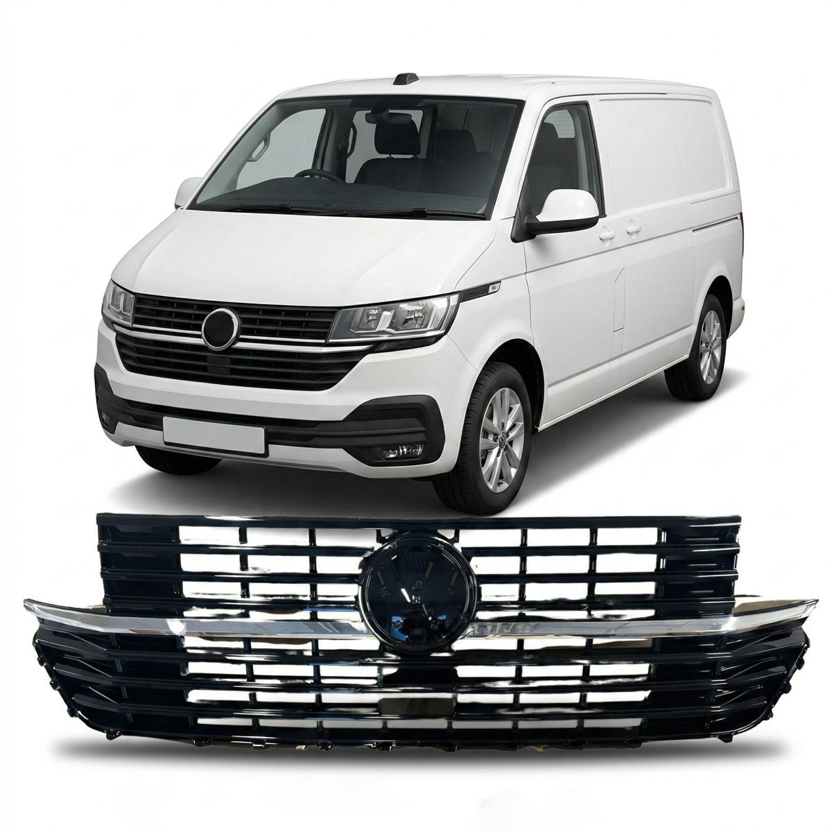 Kühlergrill Hochglanz Schwarz mit Chrom passend für VW T6.1 Transporter