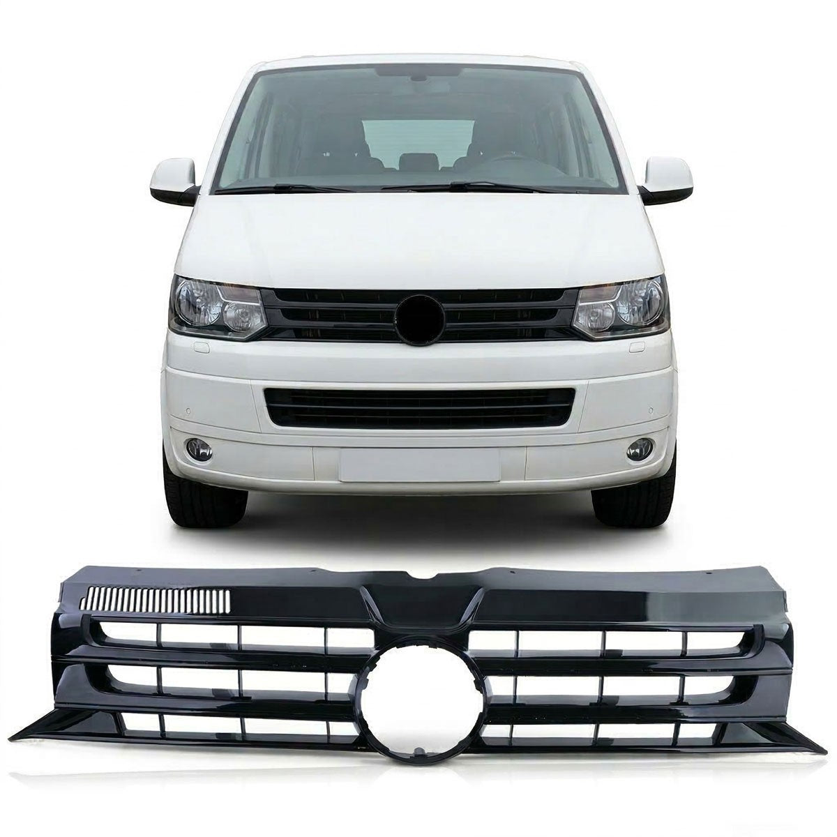 Kühlergrill Hochglanz Schwarz passend für VW Transporter Multivan T5 2009-2015
