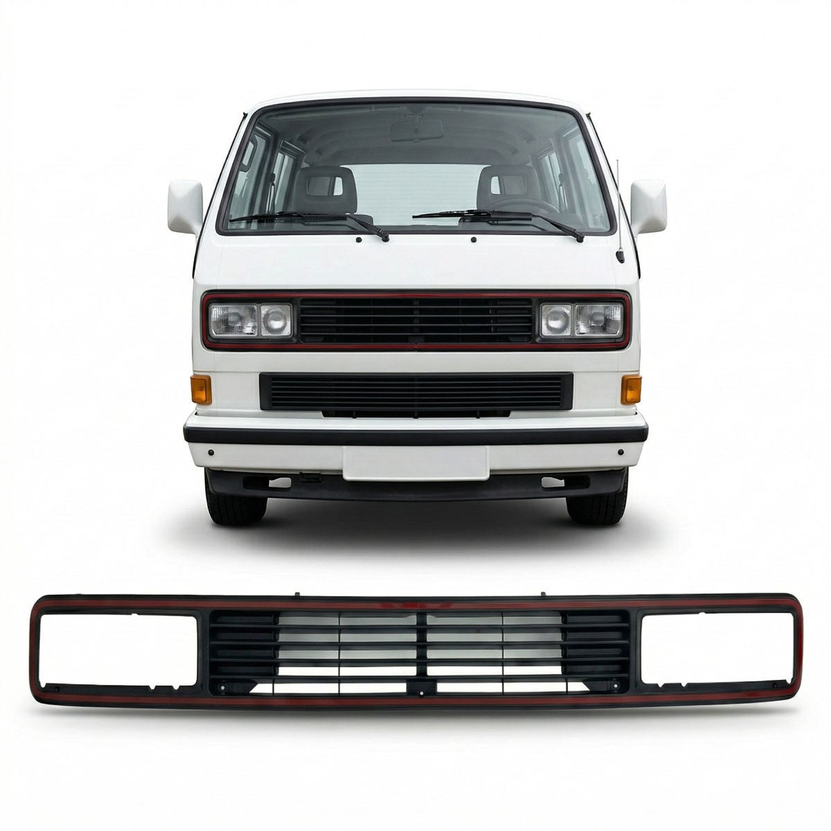 Front Grill ohne Emblem mit rotem Rand passend für Volkswagen T3 1979-1992