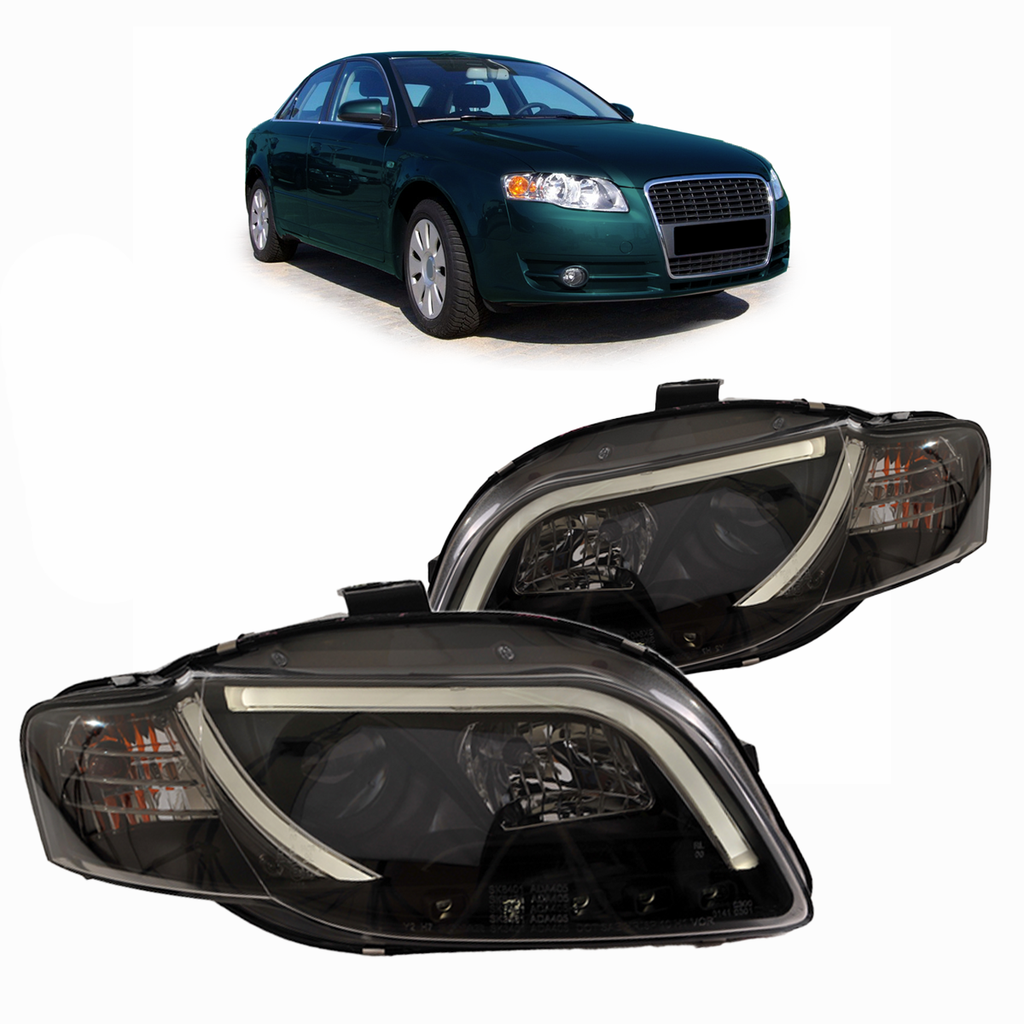 Scheinwerfer Halogen Schwarz mit Tagfahrlicht passend für AUDI A4 B7 (8E) Limousine Avant und AUDI A4 B7 (8H) Cabrio 2005-...