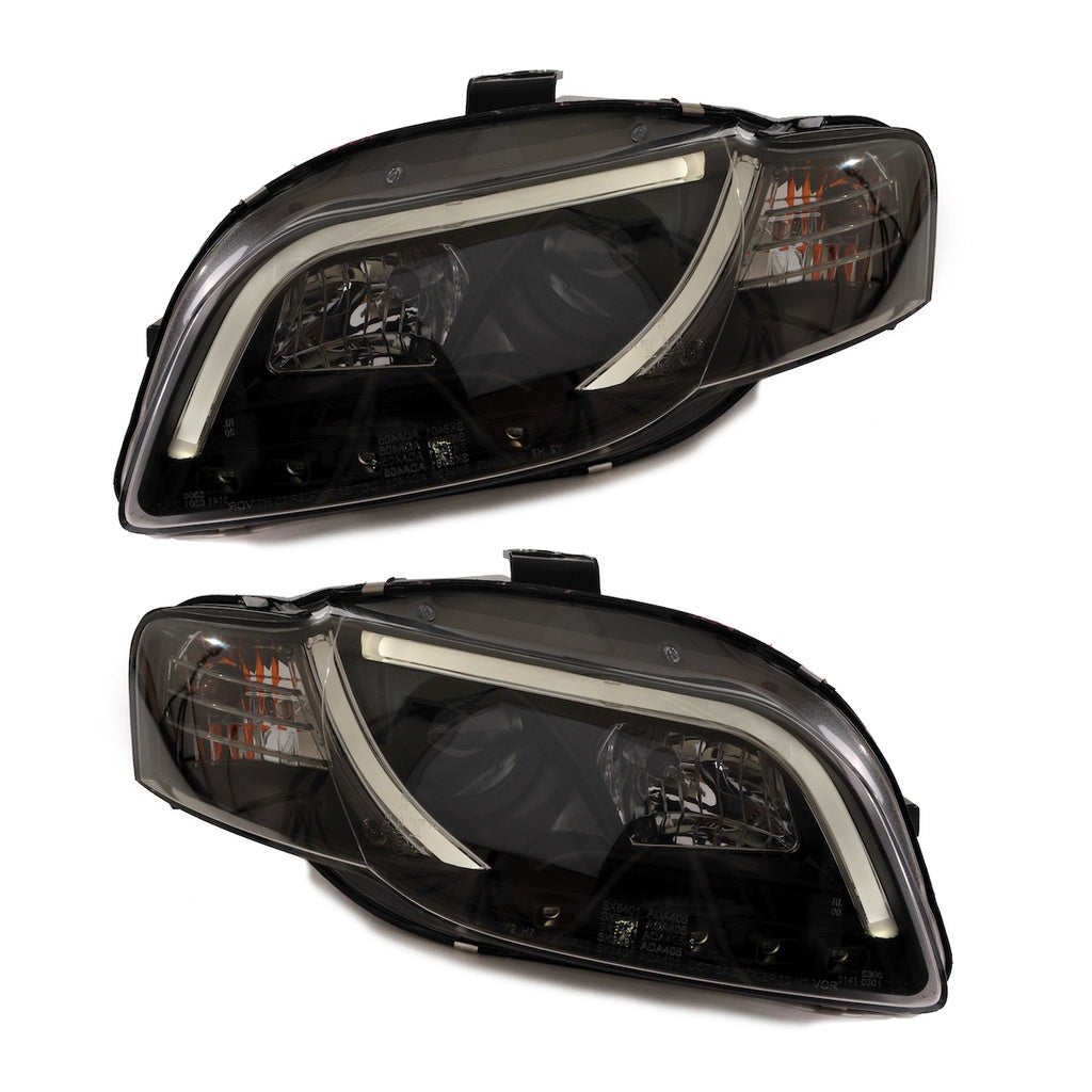 Scheinwerfer Halogen Schwarz mit Tagfahrlicht passend für AUDI A4 B7 (8E) Limousine Avant und AUDI A4 B7 (8H) Cabrio 2005-...