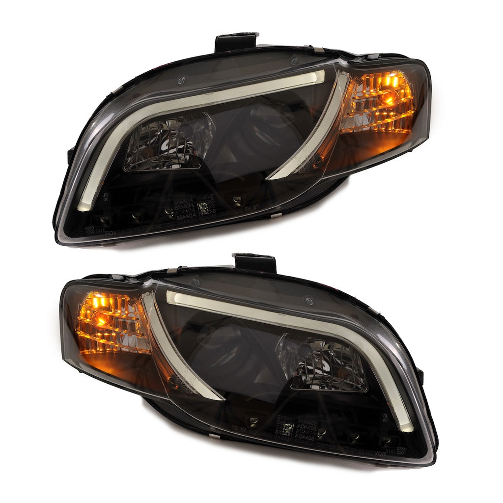 Scheinwerfer Halogen Schwarz mit Tagfahrlicht passend für AUDI A4 B7 (8E) Limousine Avant und AUDI A4 B7 (8H) Cabrio 2005-...