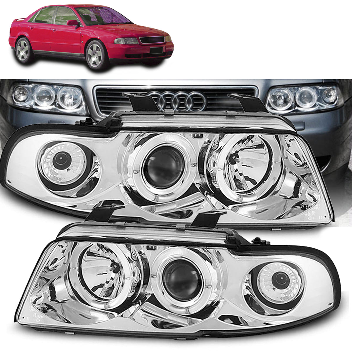 SCHEINWERFER ANGEL EYES CHROM passend für Audi A4 11.94-12.98