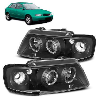 SCHEINWERFER ANGEL EYES SCHWARZ passend für Audi A3 8L 08.96-08.00