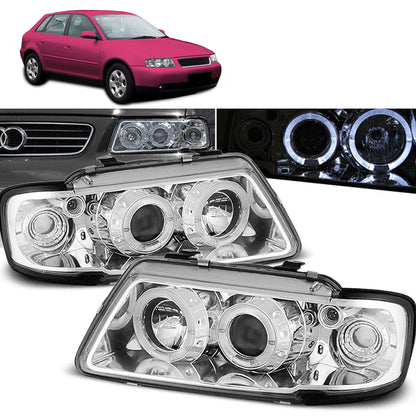 SCHEINWERFER ANGEL EYES CHROM passend für Audi A3 8L 08.96-08.00