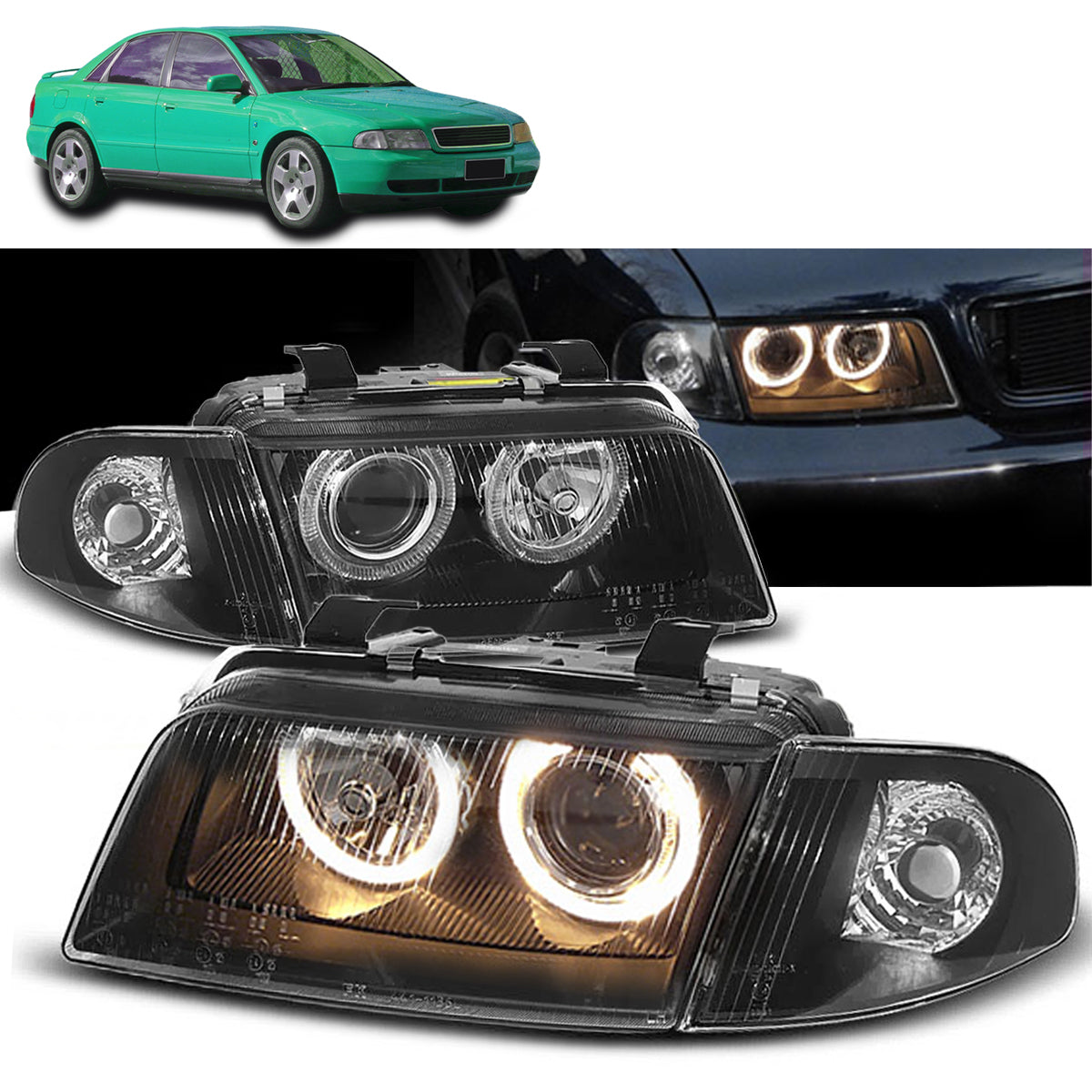 SCHEINWERFER ANGEL EYES SCHWARZ passend für Audi A4 11.94-12.98