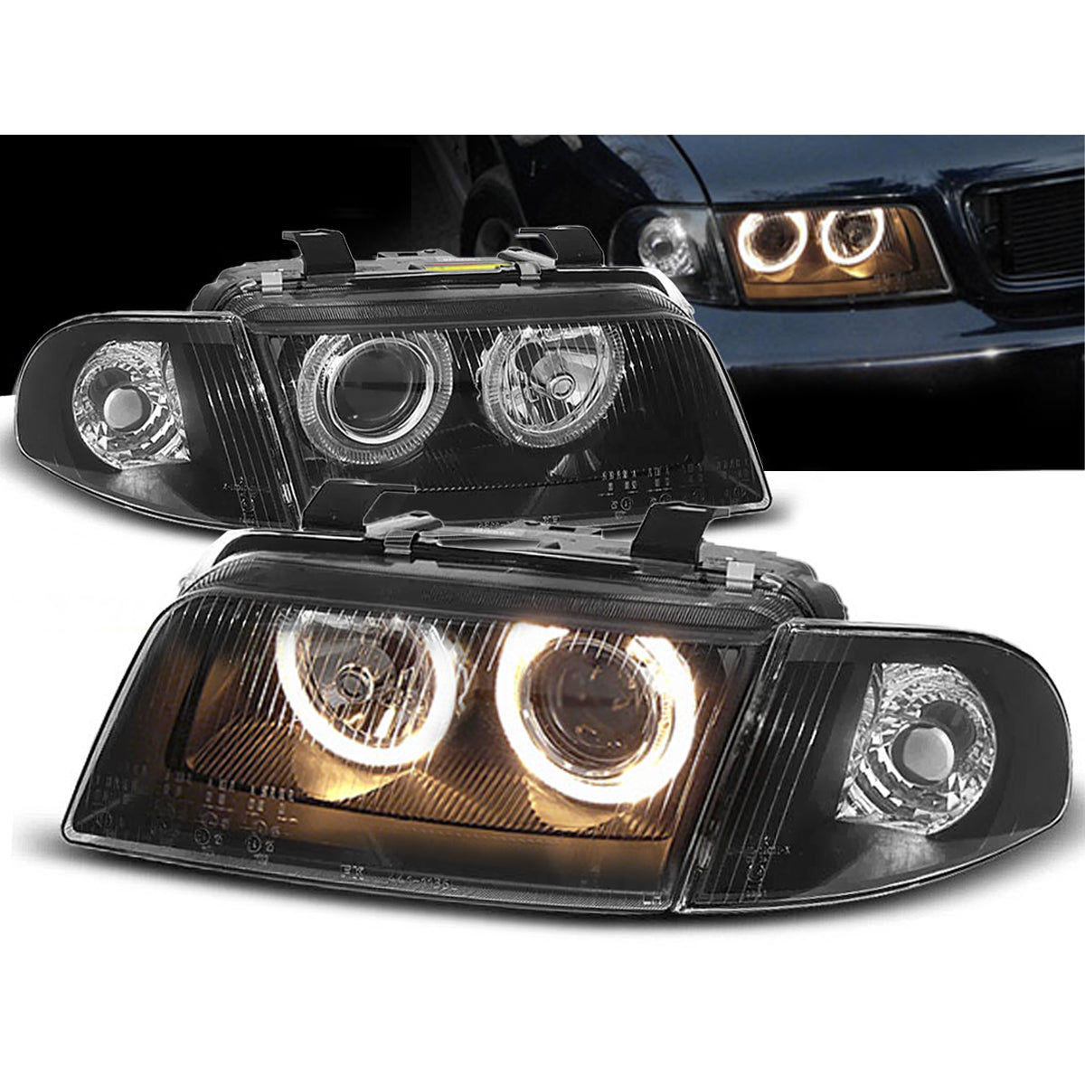 SCHEINWERFER ANGEL EYES SCHWARZ passend für Audi A4 11.94-12.98