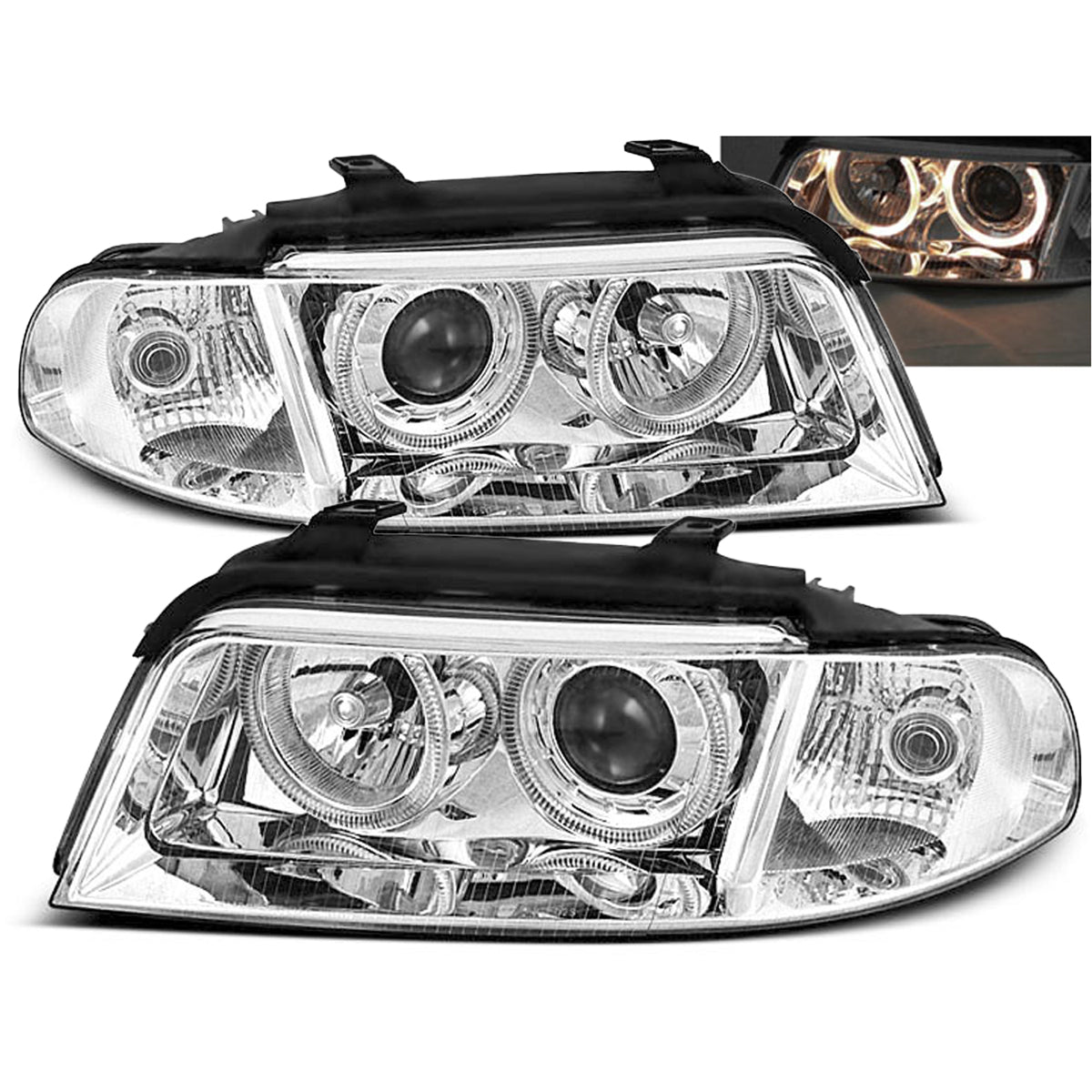 SCHEINWERFER ANGEL EYES CHROM passend für Audi A4 01.99-09.00