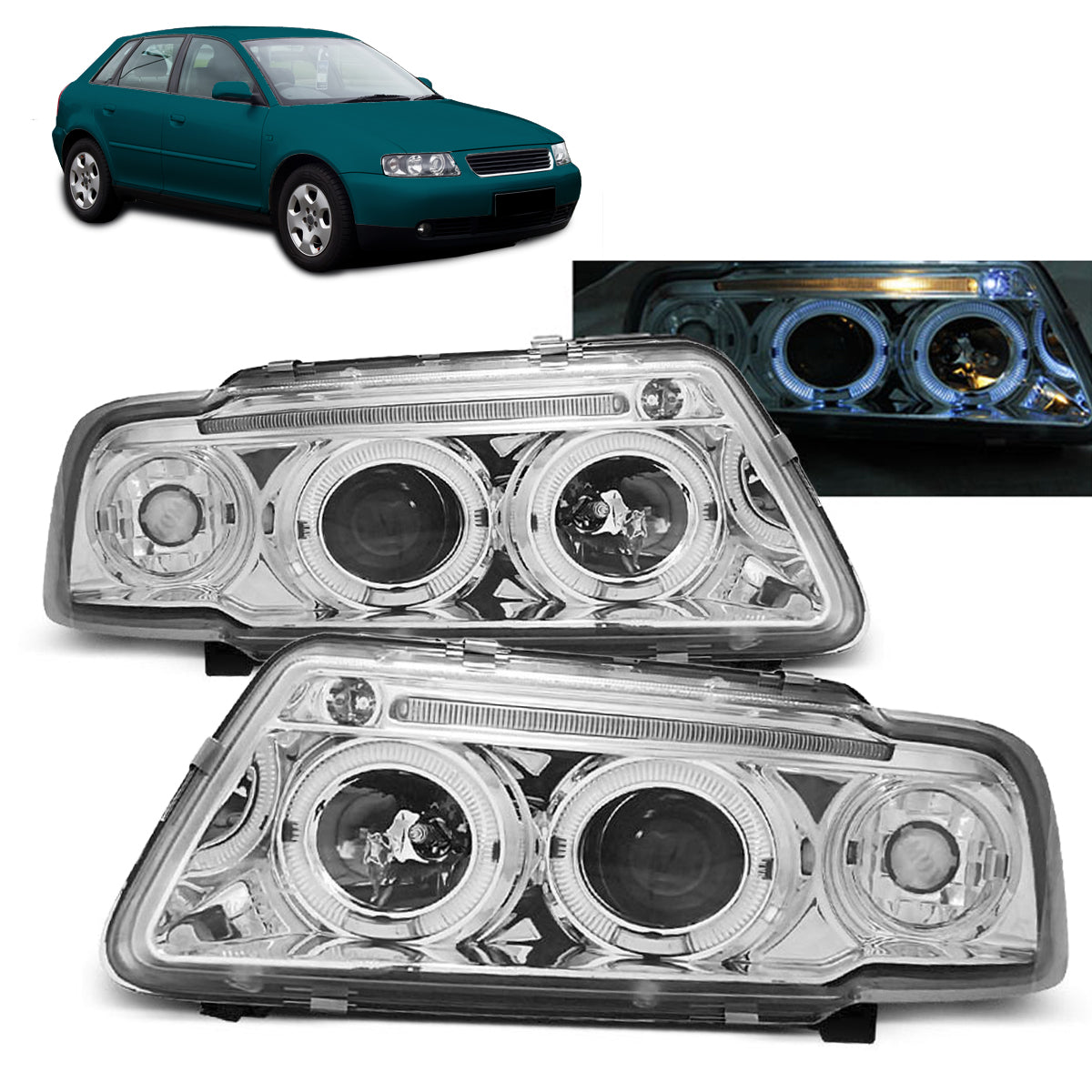 SCHEINWERFER ANGEL EYES CHROM passend für Audi A3 8L 08.96-08.00