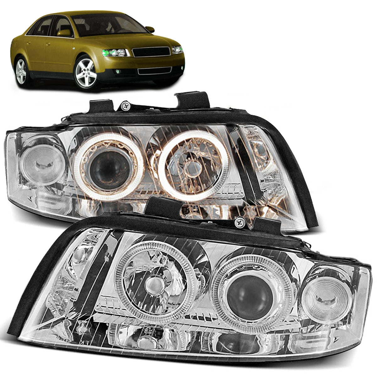 SCHEINWERFER ANGEL EYES CHROM passend für Audi A4 10.00-10.04