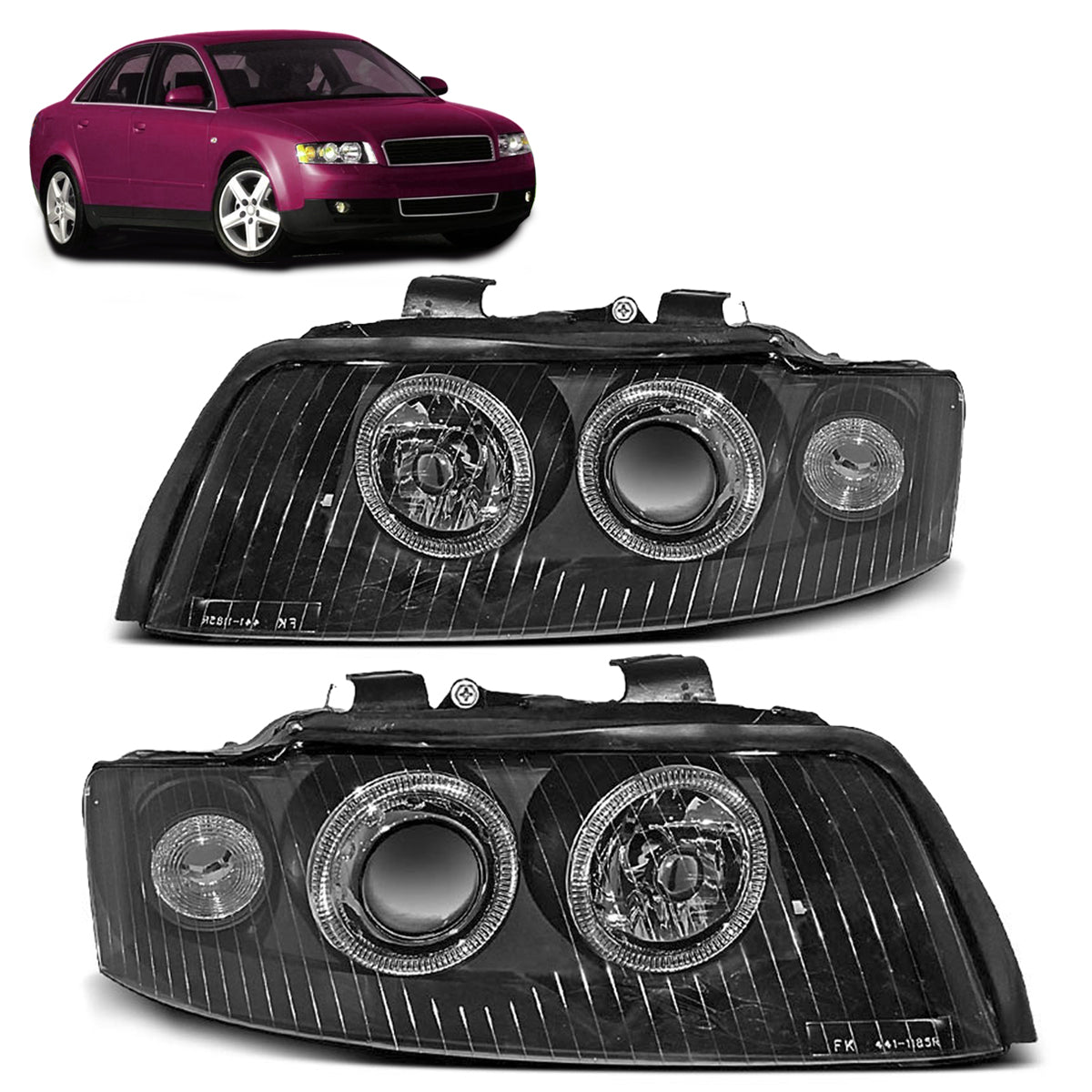 SCHEINWERFER ANGEL EYES SCHWARZ passend für Audi A4 10.00-10.04