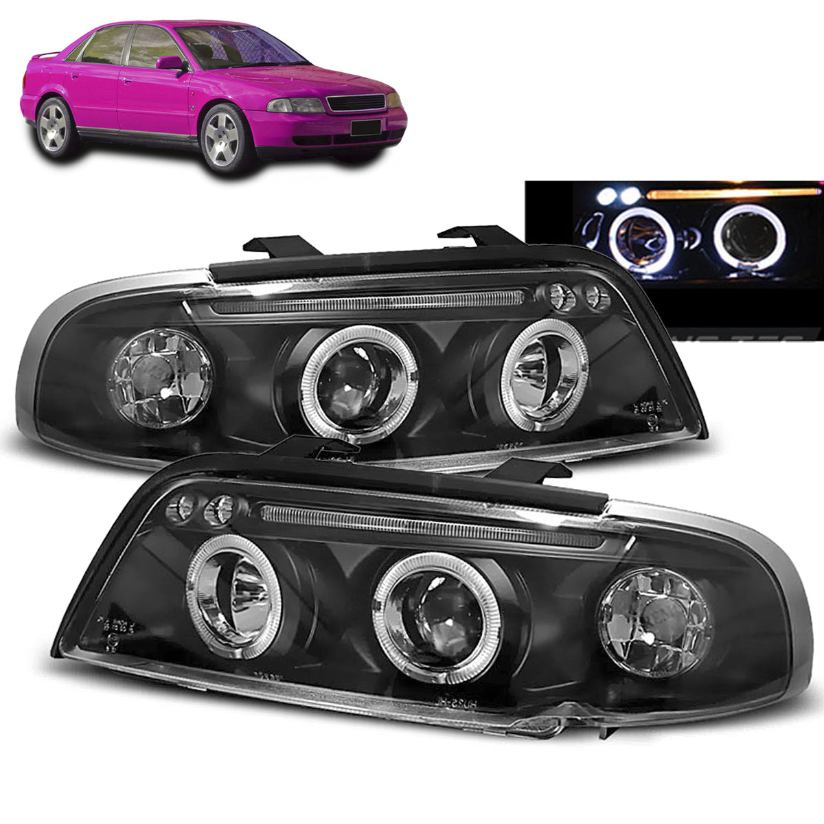 Scheinwerfer Angel Eyes Schwarz passend für Audi A4 11.94-12.98