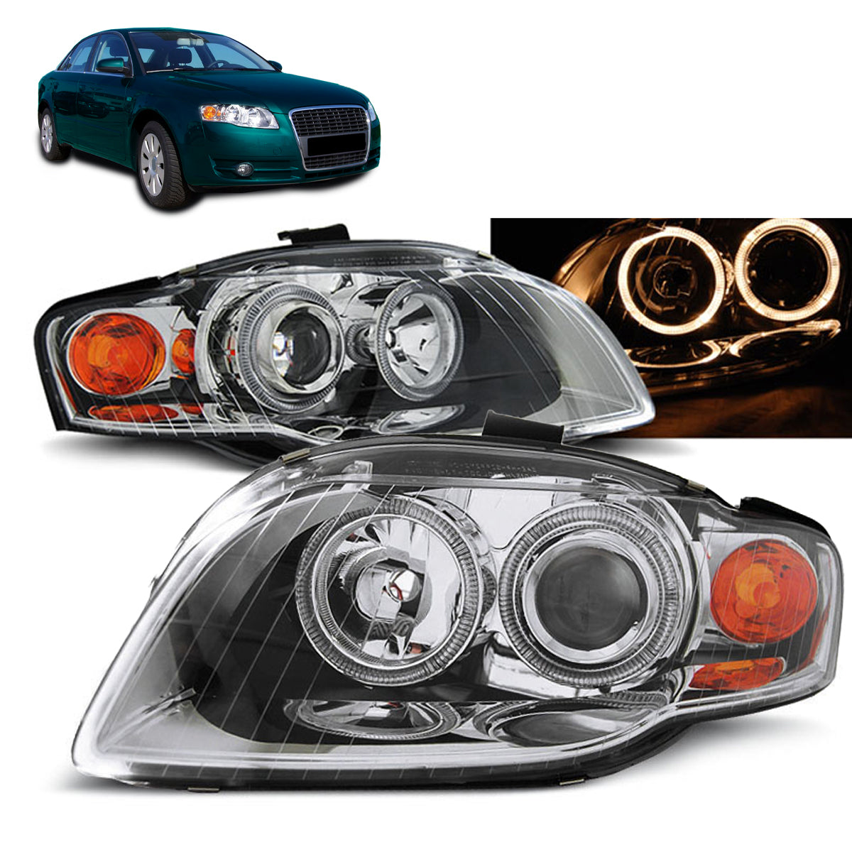 Scheinwerfer Angel Eyes Chrom passend für Audi A4 B7 11.04-03.08