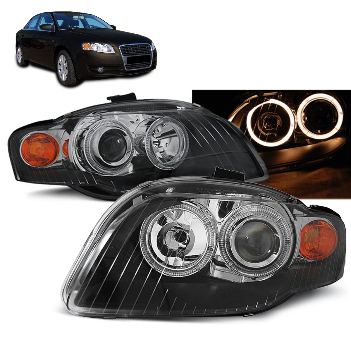Scheinwerfer Angel Eyes Schwarz passend für Audi A4 B7 11.04-03.08