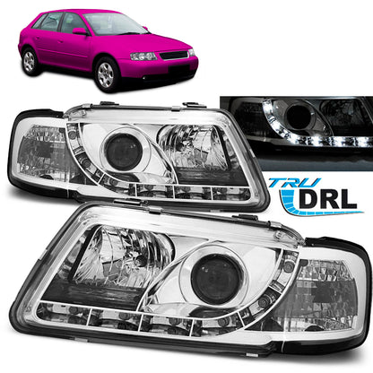 Scheinwerfer True DRL Chrom passend für Audi A3 8L 08.96-08.00
