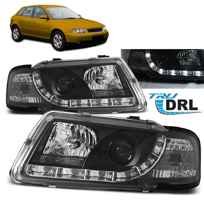 Scheinwerfer True DRL Schwarz passend für Audi A3 8L 08.96-08.00