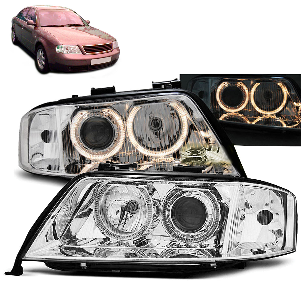 Scheinwerfer Angel Eyes Chrom passend für Audi A6 05.97-09.99