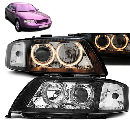 Scheinwerfer Angel Eyes Schwarz passend für Audi A6 05.97-09.99