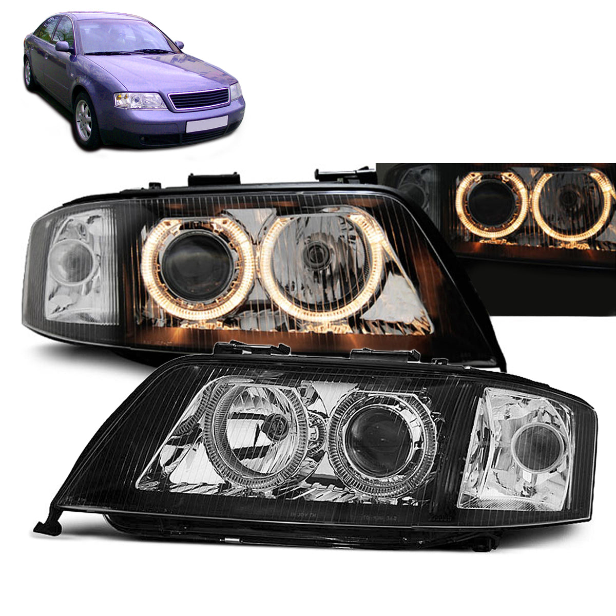 Scheinwerfer Angel Eyes Schwarz passend für Audi A6 05.97-06.01