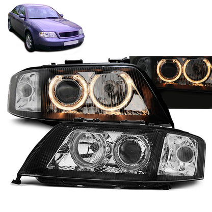Scheinwerfer Angel Eyes Schwarz passend für Audi A6 05.97-06.01