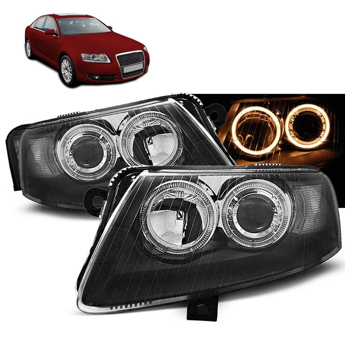 Scheinwerfer Angel Eyes Schwarz passend für Audi A6 C6 04.04-08