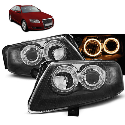 Scheinwerfer Angel Eyes Schwarz passend für Audi A6 C6 04.04-08