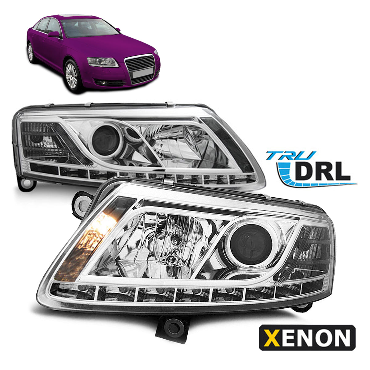 Xenon Scheinwerfer True DRL Chrom passend für Audi A6 C6 04.04-08