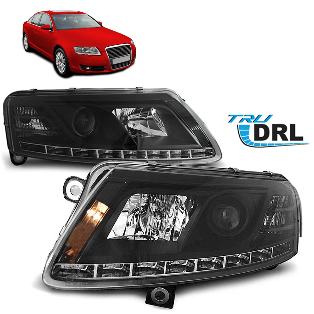 Xenon Scheinwerfer True DRL Schwarz passend für Audi A6 C6 04.04-08