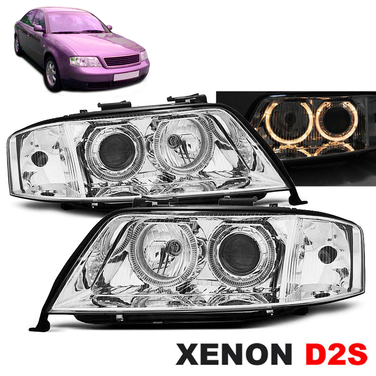 Xenon Scheinwerfer Angel Eyes Chrom passend für Audi A6 05.97-09.99