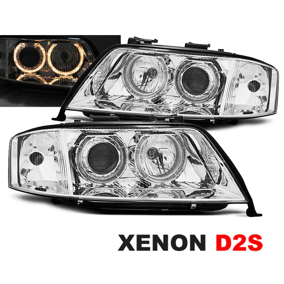 Xenon Scheinwerfer Angel Eyes Chrom passend für Audi A6 05.97-09.99
