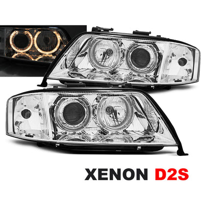 Xenon Scheinwerfer Angel Eyes Chrom passend für Audi A6 05.97-09.99
