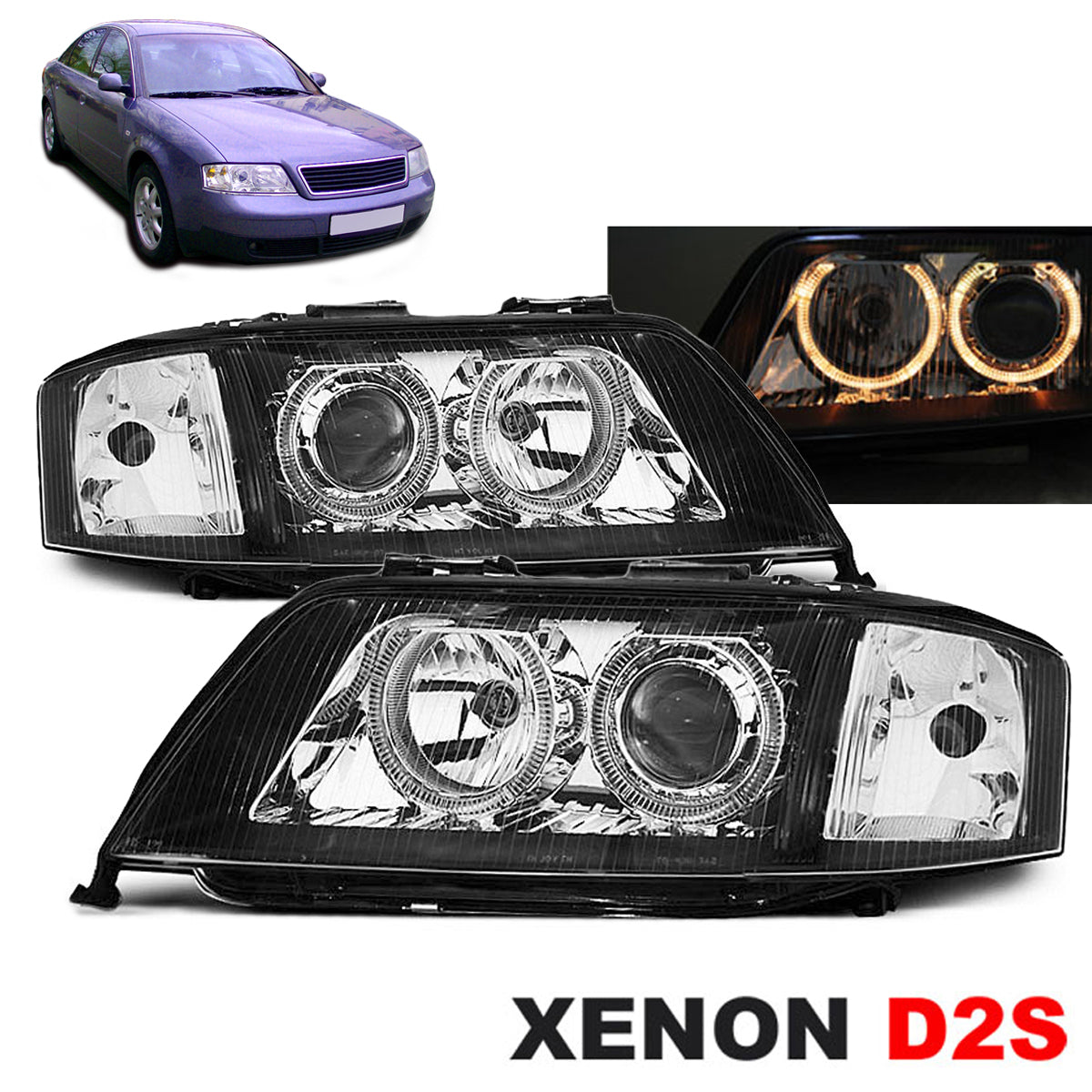 Xenon Scheinwerfer Angel Eyes Schwarz passend für Audi A6 05.97-09.99