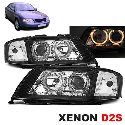 Xenon Scheinwerfer Angel Eyes Schwarz passend für Audi A6 05.97-09.99