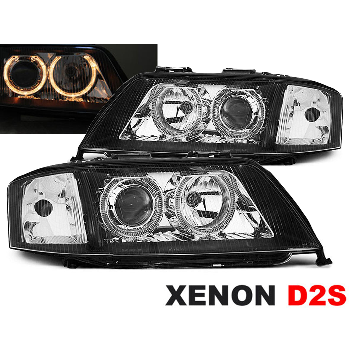 Xenon Scheinwerfer Angel Eyes Schwarz passend für Audi A6 05.97-09.99