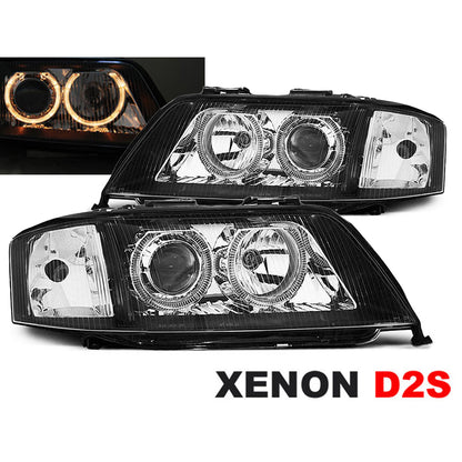 Xenon Scheinwerfer Angel Eyes Schwarz passend für Audi A6 05.97-09.99