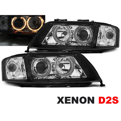 Xenon Scheinwerfer Angel Eyes Schwarz passend für Audi A6 06.01-05.04