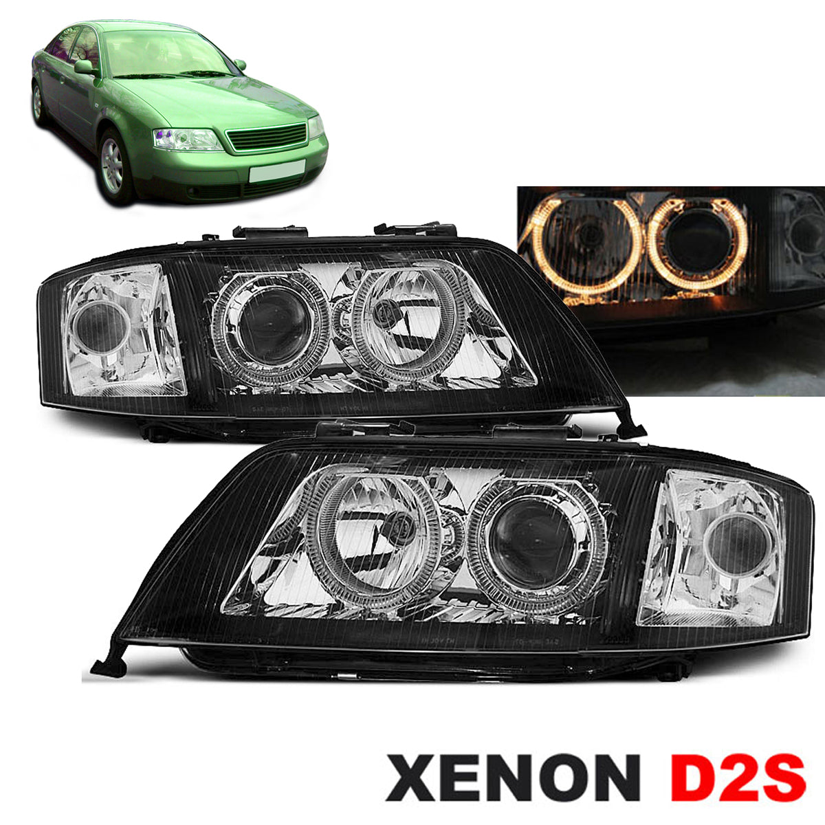 Xenon Scheinwerfer Angel Eyes Schwarz passend für Audi A6 10.99-06.01