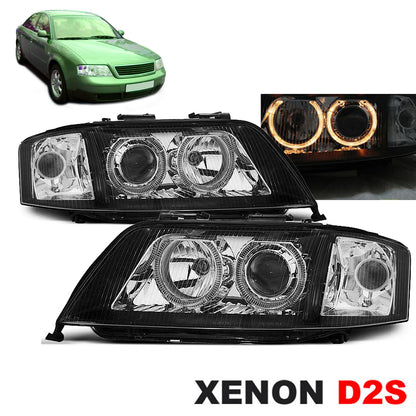 Xenon Scheinwerfer Angel Eyes Schwarz passend für Audi A6 10.99-06.01