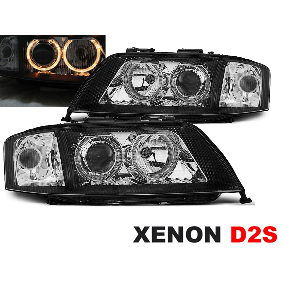 Xenon Scheinwerfer Angel Eyes Schwarz passend für Audi A6 10.99-06.01