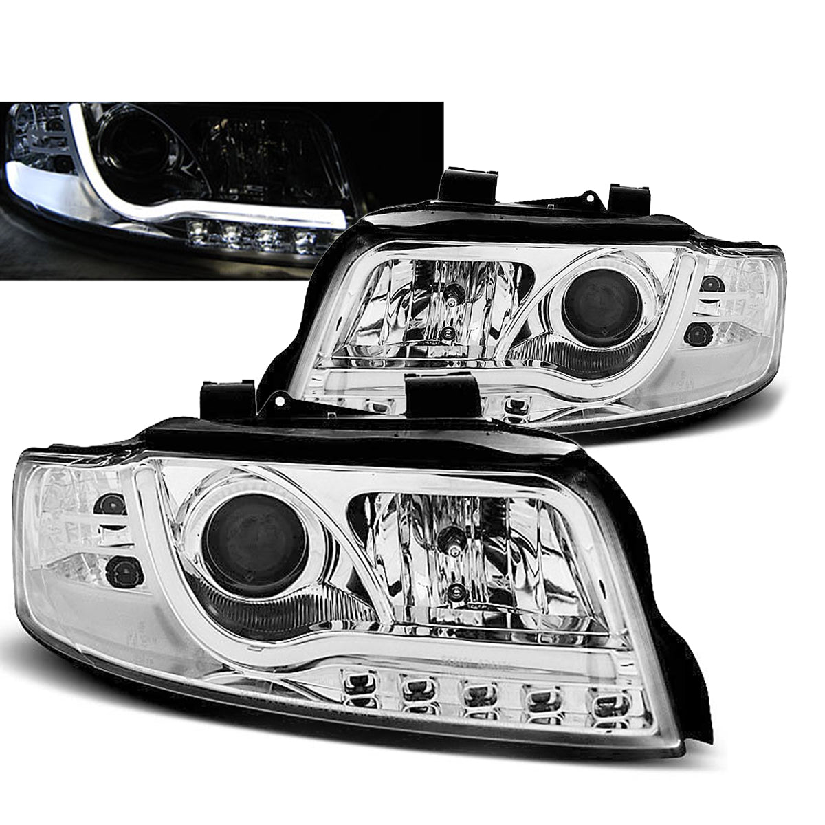 Scheinwerfer Röhrenlicht Chrom passend für Audi A4 10.00-10.04