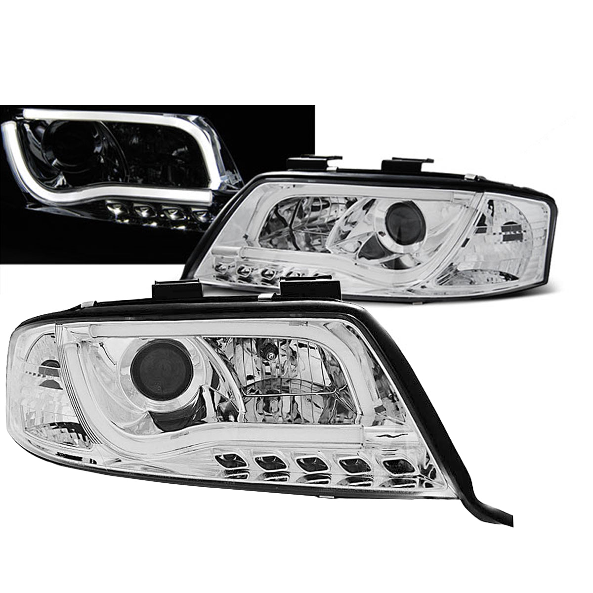 Scheinwerfer Röhrenlicht Chrom passend für Audi A6 05.97-05.01