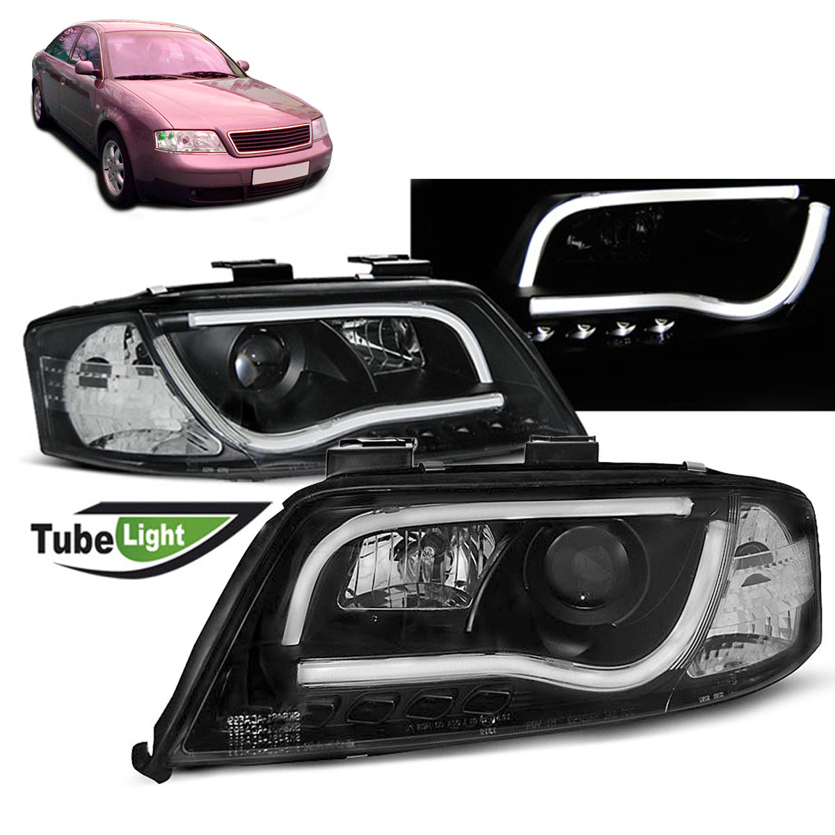 Scheinwerfer Röhrenlicht Schwarz passend für Audi A6 05.97-05.01