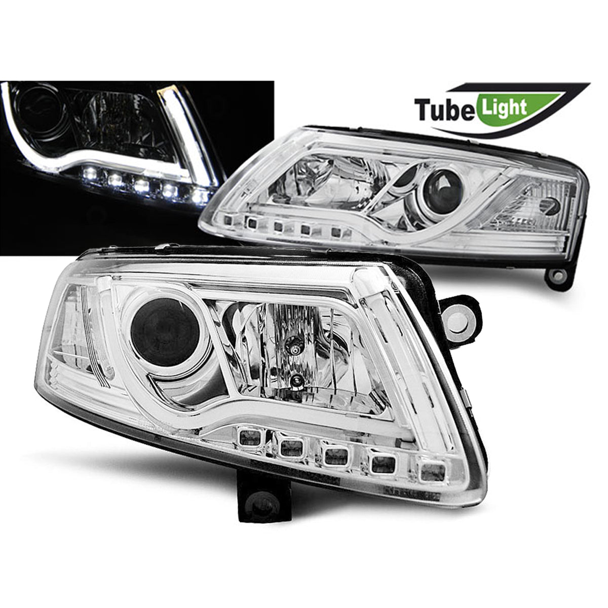 Scheinwerfer Röhrenlicht Chrom passend für Audi A6 C6 04.04-08