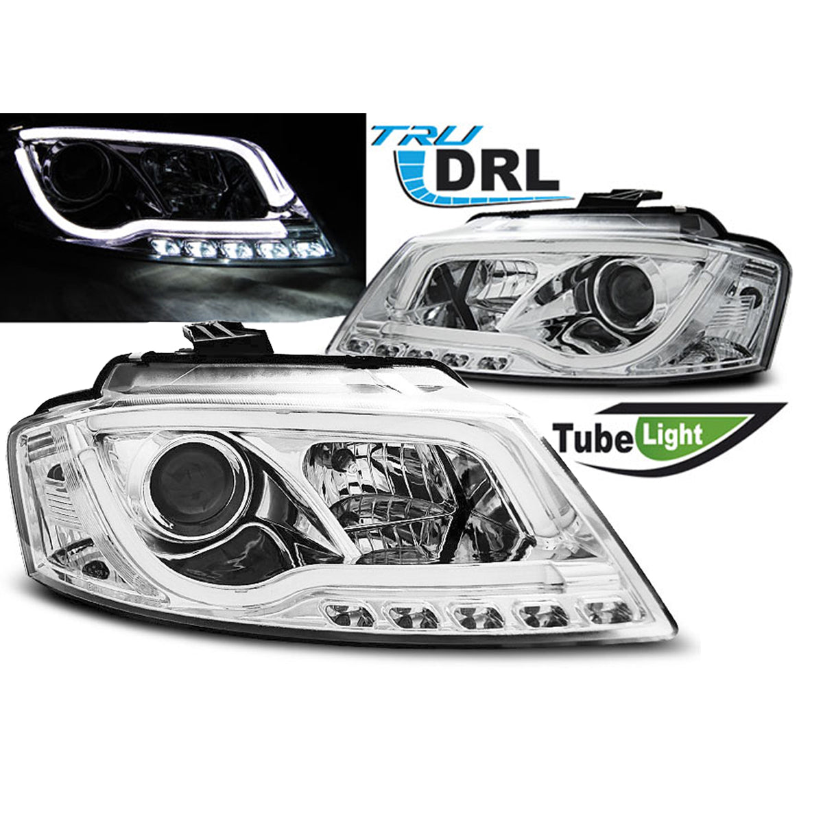 Scheinwerfer Röhrenlicht DRL Chrom passend für Audi A3 8P 08-12