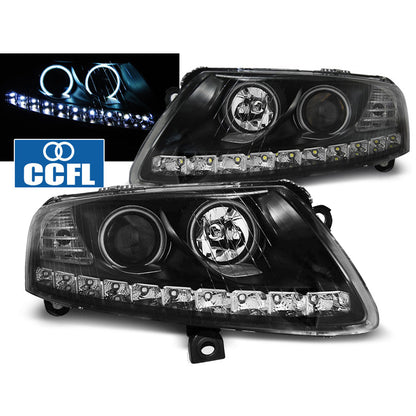 Scheinwerfer Angel Eyes LED Schwarz passend für Audi A6 C6 04.04-08
