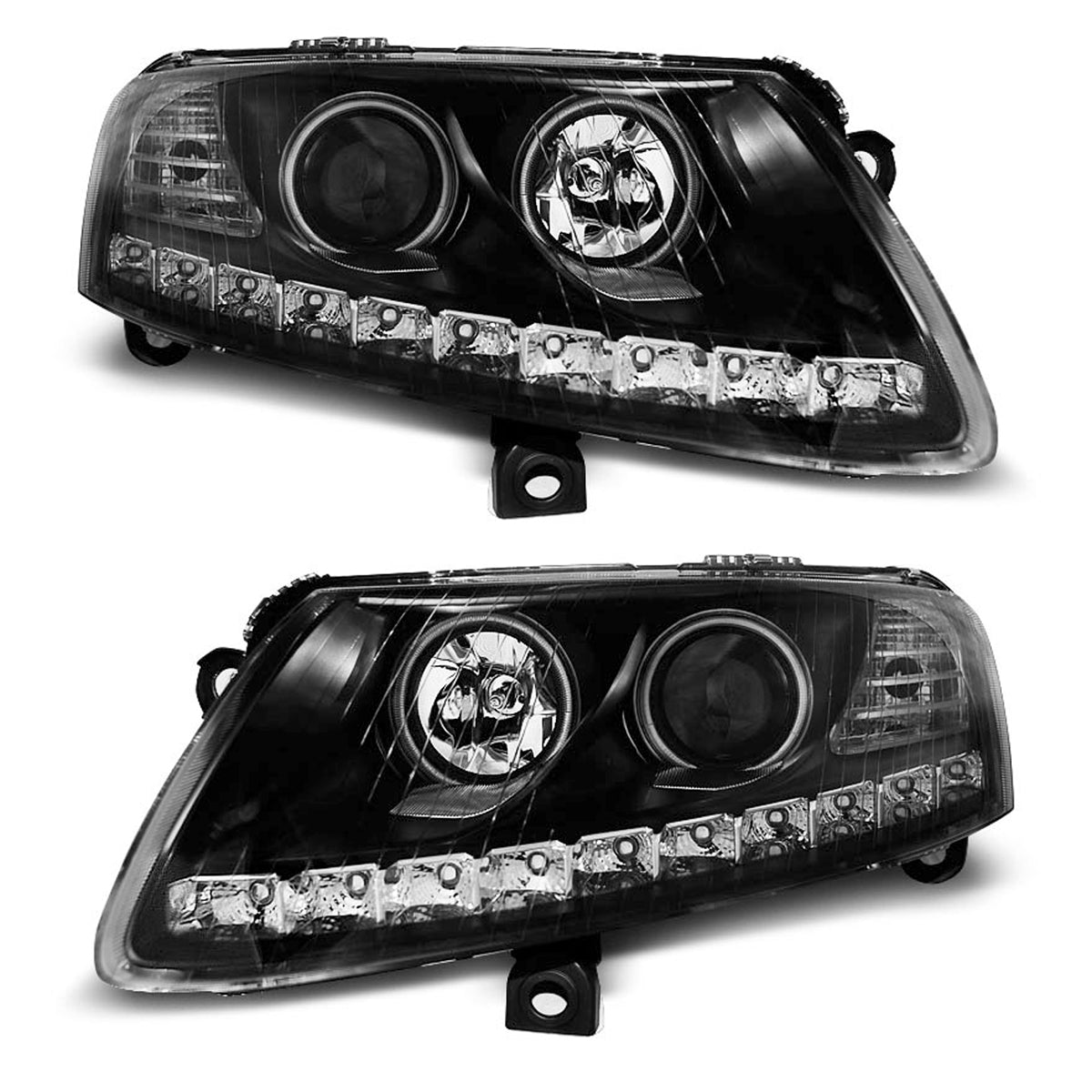 Scheinwerfer Angel Eyes LED Schwarz passend für Audi A6 C6 04.04-08
